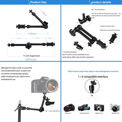 11 inch Adjustable Friction Articulating Magic Arm + Large Claws Clips with Phone Clamp(Black) - Camera Accessories by buy2fix | Online Shopping UK | buy2fix