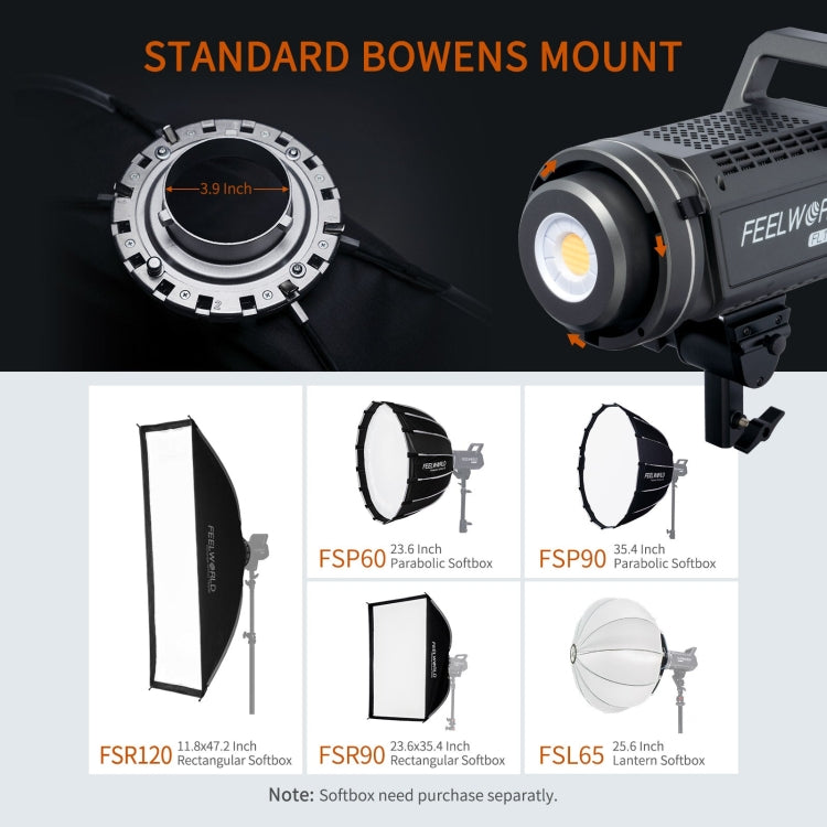 FEELWORLD FL125B 125W Bi-color Point Source Video Light, Bluetooth APP Control(EU Plug) - Shoe Mount Flashes by FEELWORLD | Online Shopping UK | buy2fix