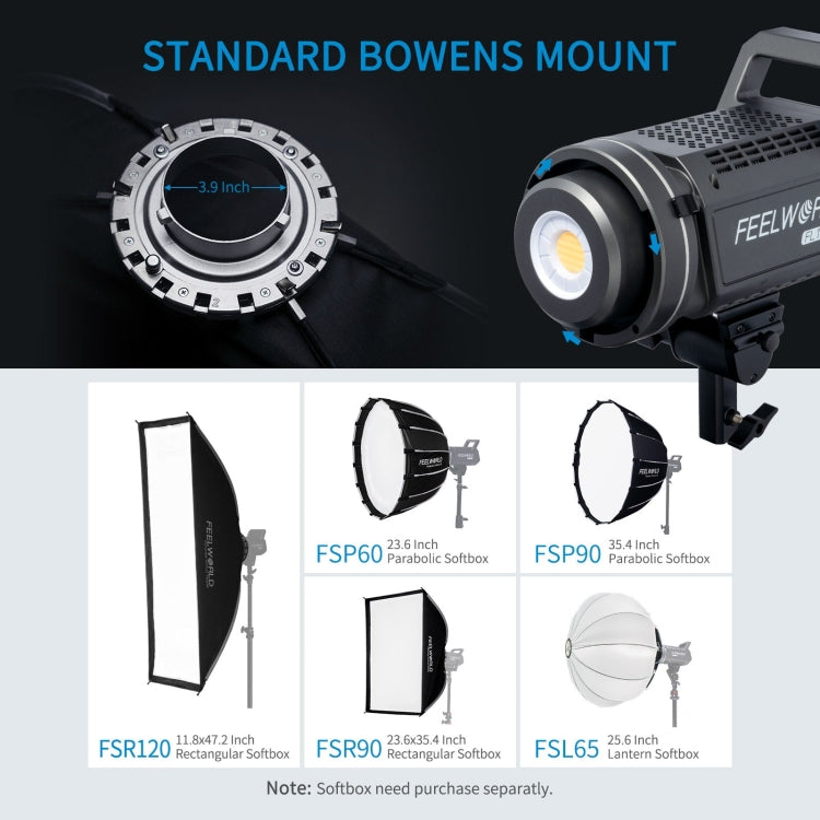 FEELWORLD FL225D 225W Daylight Point Source Video Light, Bluetooth APP Control (AU Plug) - Shoe Mount Flashes by FEELWORLD | Online Shopping UK | buy2fix