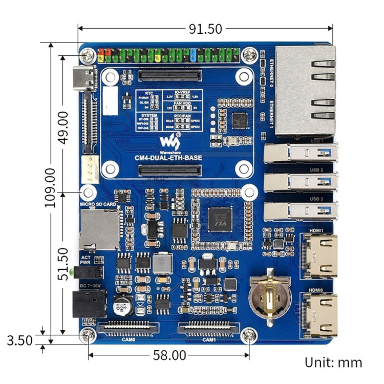 Waveshare Compute Module Dual Gigabit Ethernet Base Board for Raspberry Pi CM4 - LCD & LED Display Module by WAVESHARE | Online Shopping UK | buy2fix