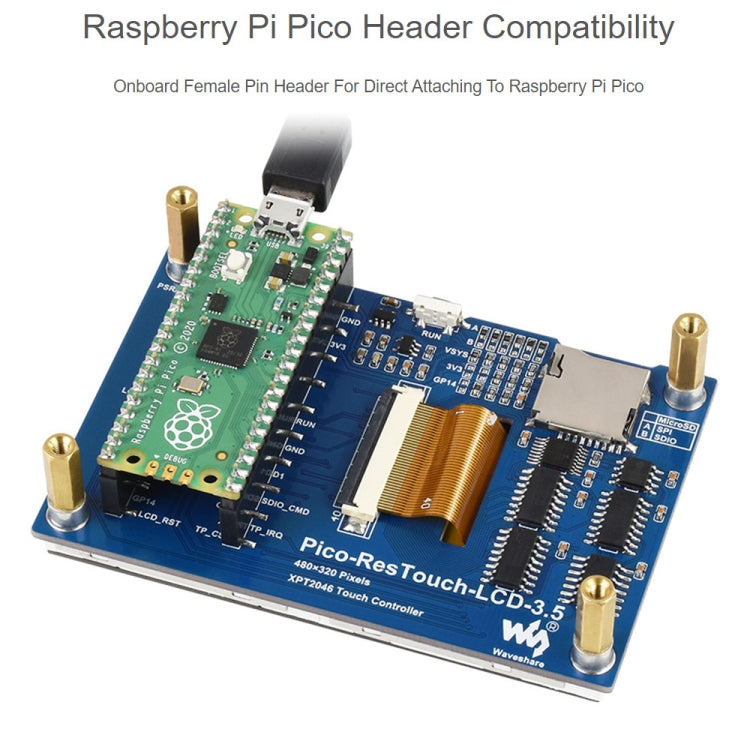 WAVESHARE 3.5 inch 65K Colors 480 x 320 Touch Display Module for Raspberry Pi Pico, SPI Interface - LCD & LED Display Module by WAVESHARE | Online Shopping UK | buy2fix