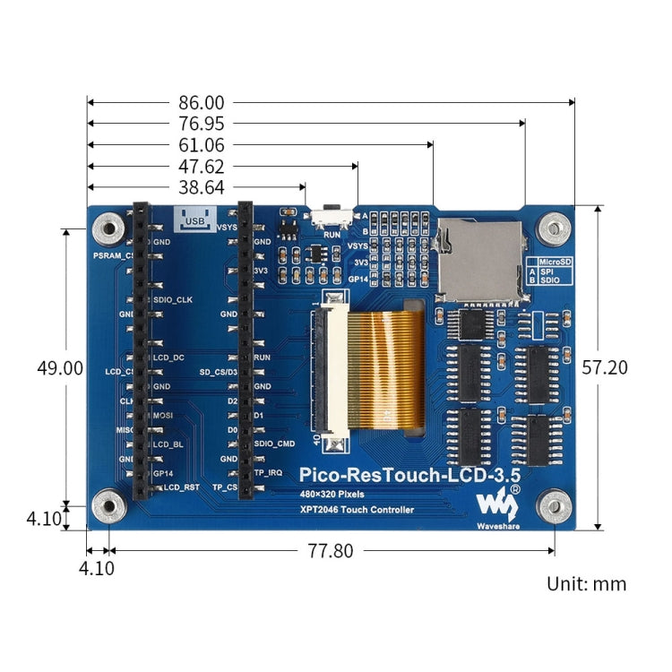 WAVESHARE 3.5 inch 65K Colors 480 x 320 Touch Display Module for Raspberry Pi Pico, SPI Interface - LCD & LED Display Module by WAVESHARE | Online Shopping UK | buy2fix