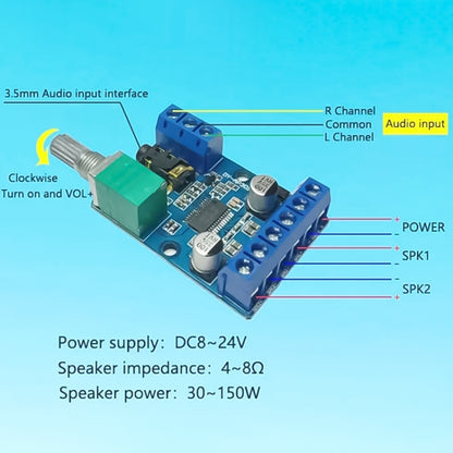 30Wx2 High-Power Stereo Digital Amplifier Board 12V/24V Power Supply DIY Power Amplification Module - Consumer Electronics by buy2fix | Online Shopping UK | buy2fix