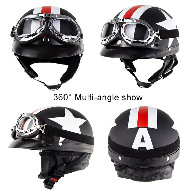 Soman Electromobile Motorcycle Half Face Helmet Retro Harley Helmet with Goggles(Matte Black Italy NO.76) - In Car by SOMAN | Online Shopping UK | buy2fix