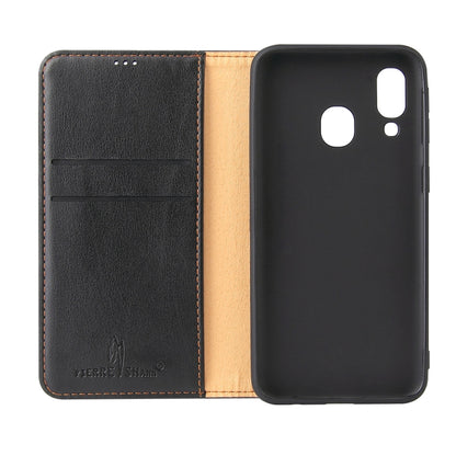 Fierre Shann Dermis Texture PU +TPU Horizontal Flip Leather Case with Holder & Card Slots & Wallet For Galaxy A40(Black) - Galaxy Phone Cases by FIERRE SHANN | Online Shopping UK | buy2fix