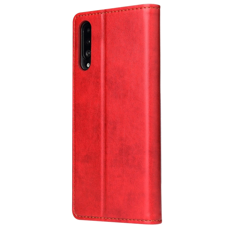 Fierre Shann Dermis Texture PU +TPU Horizontal Flip Leather Case with Holder & Card Slots & Wallet For Galaxy A50(Red) - Galaxy Phone Cases by FIERRE SHANN | Online Shopping UK | buy2fix