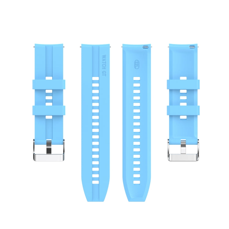 For Huawei Watch GT 2 46mm Silicone  Watch Band with Silver Buckle(Sky Blue) - Smart Wear by buy2fix | Online Shopping UK | buy2fix