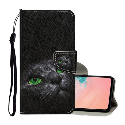 For Samsung Galaxy A12 Colored Drawing Pattern Horizontal Flip Leather Case with Holder & Card Slots & Wallet & Lanyard(Black Cat) - Samsung Accessories by buy2fix | Online Shopping UK | buy2fix