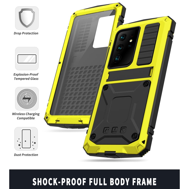 For Samsung Galaxy S21 Ultra 5G R-JUST Shockproof Waterproof Dust-proof Metal + Silicone Protective Case with Holder(Yellow) - Galaxy S21 Ultra 5G Cases by R-JUST | Online Shopping UK | buy2fix