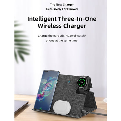 ROCK RWC-0518 3 In 1 Intelligent PU Leather Wireless Charger Station for Huawei Watch / Smart Phones / Wireless Earphone(Grey) - Apple Accessories by ROCK | Online Shopping UK | buy2fix