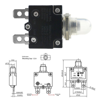 L2 Series 50V Car Overload Protector Manual Reset DC Circuit Breaker with Waterproof Cover, Current:20A - In Car by buy2fix | Online Shopping UK | buy2fix