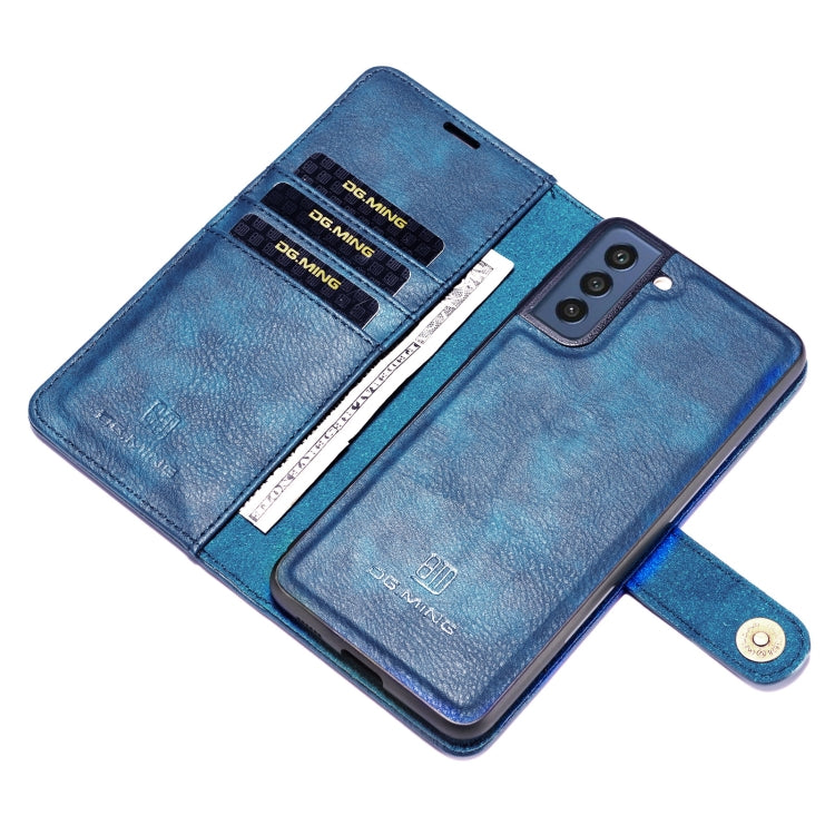 For Samsung Galaxy S21 FE DG.MING Crazy Horse Texture Flip Detachable Magnetic Leather Case with Holder & Card Slots & Wallet(Blue) - Galaxy Phone Cases by DG.MING | Online Shopping UK | buy2fix