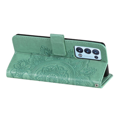 For OPPO Reno6 5G 7-petal Flowers Embossing Pattern Horizontal Flip PU Leather Case with Holder & Card Slots & Wallet & Photo Frame(Green) - OPPO Cases by buy2fix | Online Shopping UK | buy2fix