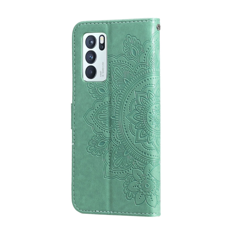 For OPPO Reno 6 Pro 5G 7-petal Flowers Embossing Pattern Horizontal Flip PU Leather Case with Holder & Card Slots & Wallet & Photo Frame(Green) - OPPO Cases by buy2fix | Online Shopping UK | buy2fix