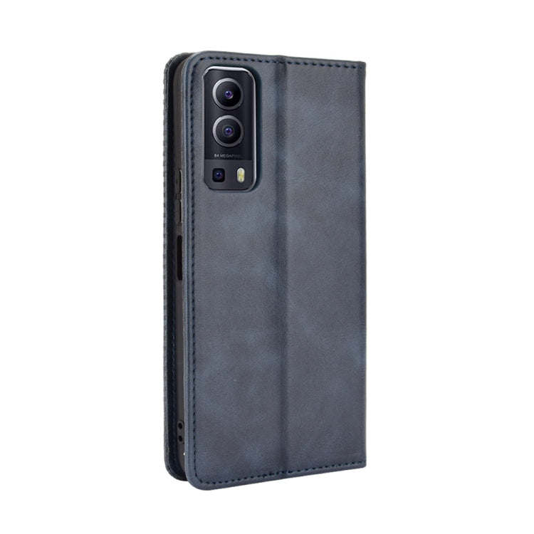 For vivo Y72 5G / iQOO Z3 5G Magnetic Buckle Retro Crazy Horse Texture Horizontal Flip Leather Case with Holder & Card Slots & Photo Frame(Blue) - vivo Cases by buy2fix | Online Shopping UK | buy2fix