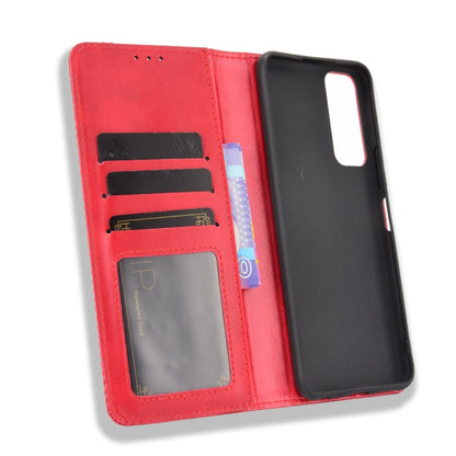 For vivo Y72 5G / iQOO Z3 5G Magnetic Buckle Retro Crazy Horse Texture Horizontal Flip Leather Case with Holder & Card Slots & Photo Frame(Red) - vivo Cases by buy2fix | Online Shopping UK | buy2fix