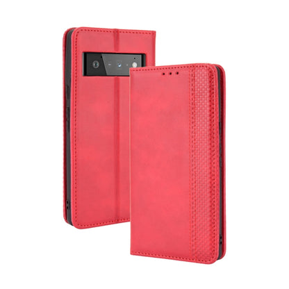 For Google Pixel 6 Magnetic Buckle Retro Crazy Horse Texture Horizontal Flip Leather Case with Holder & Card Slots & Photo Frame(Red) - Google Cases by buy2fix | Online Shopping UK | buy2fix