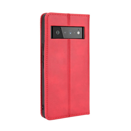 For Google Pixel 6 Magnetic Buckle Retro Crazy Horse Texture Horizontal Flip Leather Case with Holder & Card Slots & Photo Frame(Red) - Google Cases by buy2fix | Online Shopping UK | buy2fix