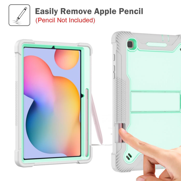 For Samsung Galaxy Tab S6 Lite Silicone + PC Shockproof Protective Case with Holder(Gray + Green) - Tab S6 Lite P610 / P615 by buy2fix | Online Shopping UK | buy2fix