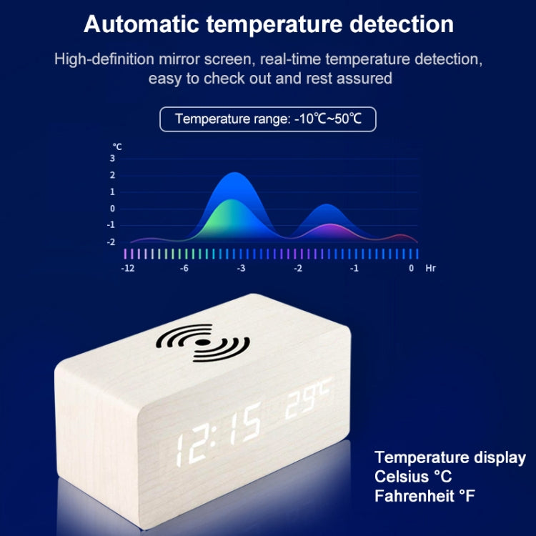 KD8801 5W Wooden Creative Wireless Charger LED Mirror Digital Display Sub-alarm Clock, Regular Style(Rosewood White Characters) - Apple Accessories by buy2fix | Online Shopping UK | buy2fix