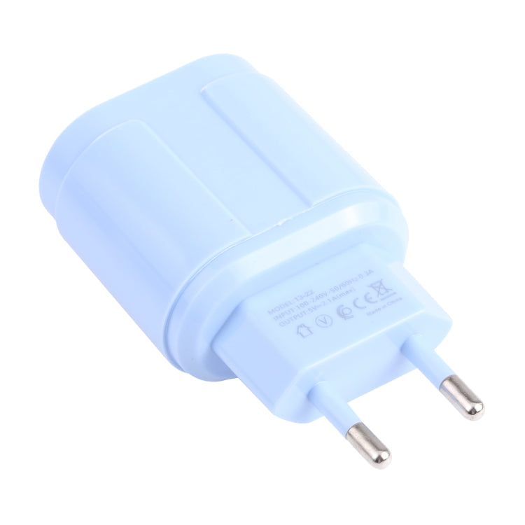 13-22 2.1A Dual USB Macarons Travel Charger, EU Plug(Blue) - Mobile Accessories by buy2fix | Online Shopping UK | buy2fix