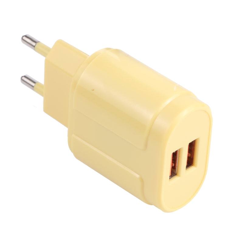 13-22 2.1A Dual USB Macarons Travel Charger, EU Plug(Yellow) - Mobile Accessories by buy2fix | Online Shopping UK | buy2fix