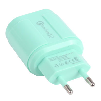 13-222 QC3.0 USB + 2.1A Dual USB Ports Macarons Travel Charger, EU Plug(Green) - Mobile Accessories by buy2fix | Online Shopping UK | buy2fix