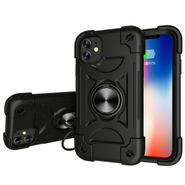 For iPhone 11 Pro Max Shockproof Silicone + PC Protective Case with Dual-Ring Holder (Black) - iPhone 11 Pro Max Cases by buy2fix | Online Shopping UK | buy2fix