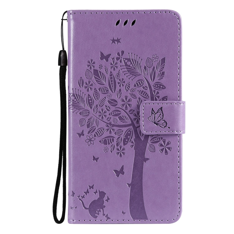 For Huawei P50 Pro Tree & Cat Pattern Pressed Printing Horizontal Flip PU Leather Case with Holder & Card Slots & Wallet & Lanyard(Light Purple) - Huawei Cases by buy2fix | Online Shopping UK | buy2fix