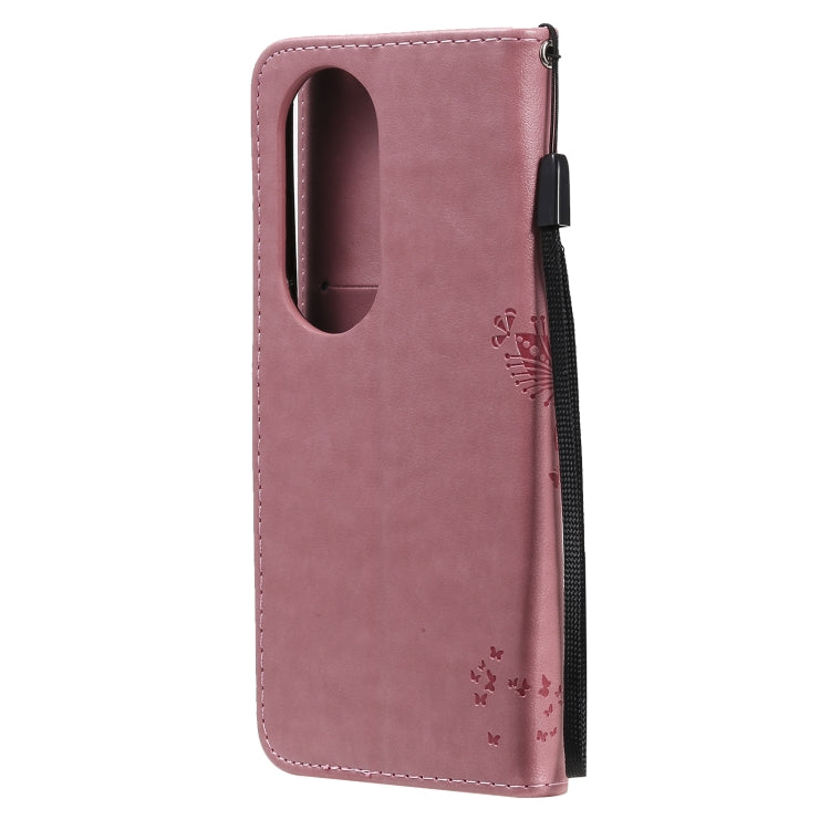 For Huawei P50 Pro Tree & Cat Pattern Pressed Printing Horizontal Flip PU Leather Case with Holder & Card Slots & Wallet & Lanyard(Pink) - Huawei Cases by buy2fix | Online Shopping UK | buy2fix