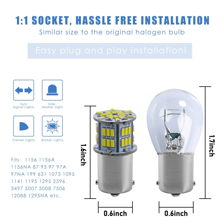1 Pair E0052 9-14V 1156-54SMD-2835 6000K 1080LM White Light Car Decoding Turn Signal Reversing Light - In Car by buy2fix | Online Shopping UK | buy2fix