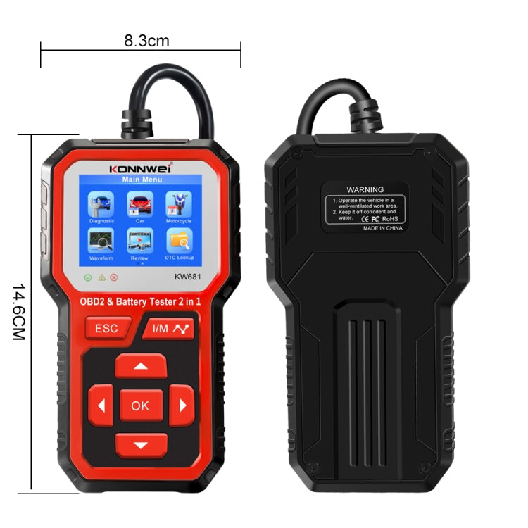 KONNWEI KW681 Car 2.4 inch TFT Screen OBD Fault Diagnosis + 6V-12V Battery Tester Support 9 Languages - Code Readers & Scan Tools by KONNWEI | Online Shopping UK | buy2fix