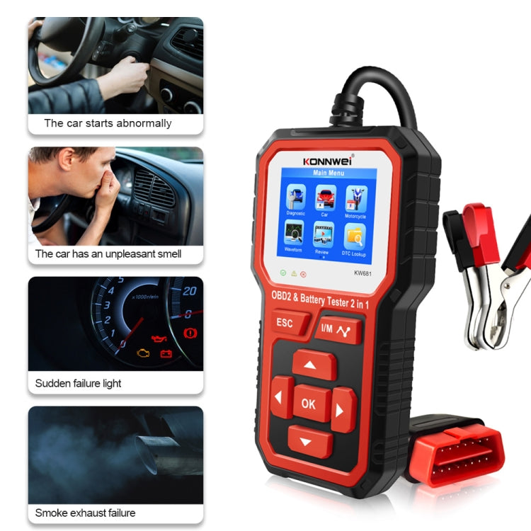 KONNWEI KW681 Car 2.4 inch TFT Screen OBD Fault Diagnosis + 6V-12V Battery Tester Support 9 Languages - Code Readers & Scan Tools by KONNWEI | Online Shopping UK | buy2fix