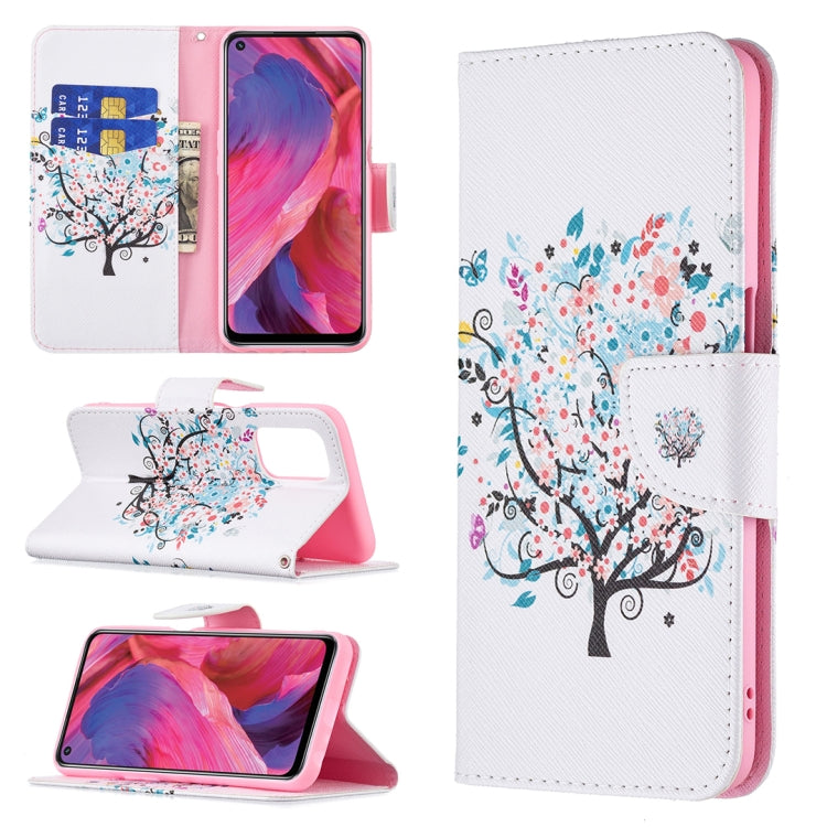 For OPPO A74 / A93 / A54 5G Colored Drawing Pattern Horizontal Flip Leather Case with Holder & Card Slots & Wallet(Tree) - OPPO & vivo Accessories by buy2fix | Online Shopping UK | buy2fix