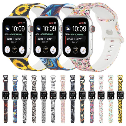 8-buckle Printed Strap Watch Band For Apple Watch Series 8&7 41mm / SE 2&6&SE&5&4 40mm / 3&2&1 38mm(Green Background Rose) - Smart Wear by buy2fix | Online Shopping UK | buy2fix