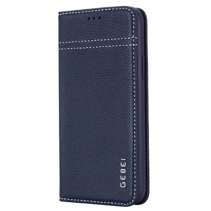 For iPhone 11 Pro GEBEI Top-grain Leather Horizontal Flip Protective Case with Holder & Card Slots(Blue) - iPhone 11 Pro Cases by GEBEI | Online Shopping UK | buy2fix