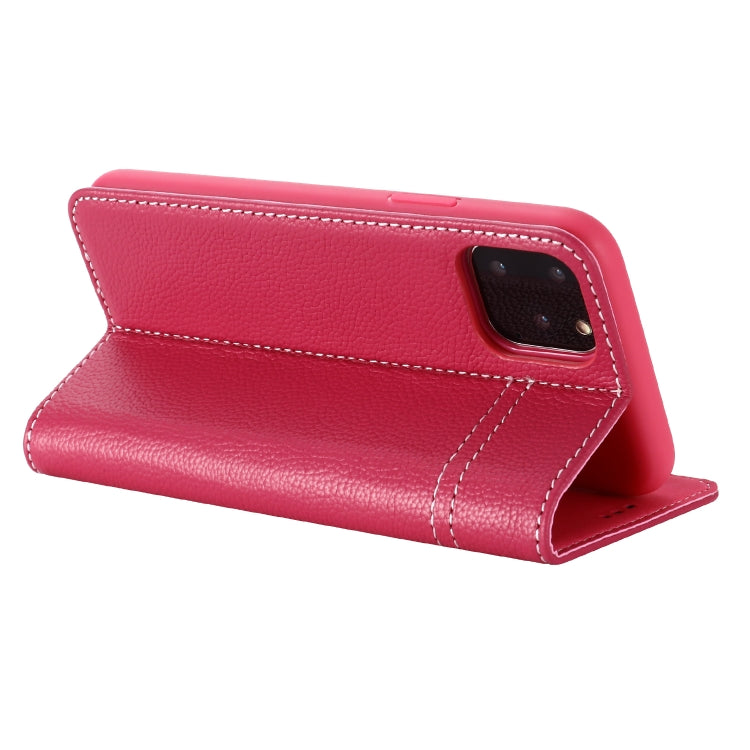 For iPhone 11 GEBEI Top-grain Leather Horizontal Flip Protective Case with Holder & Card Slots(Rose Red) - iPhone 11 Cases by GEBEI | Online Shopping UK | buy2fix