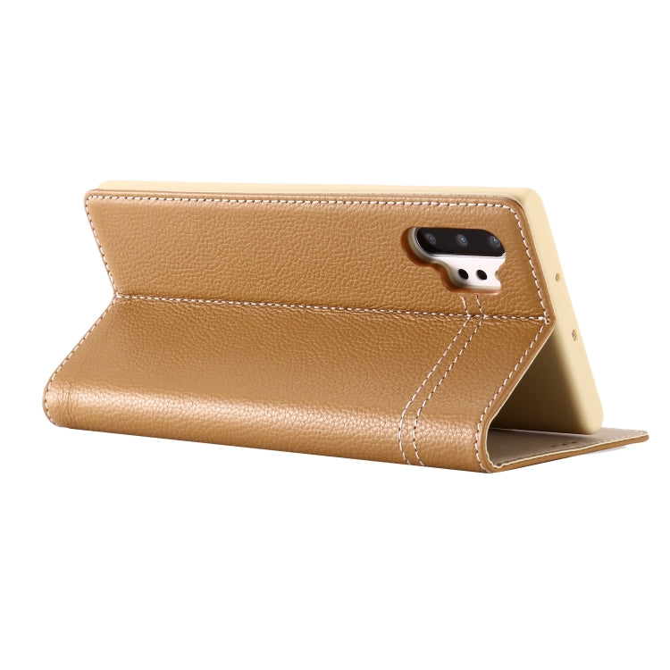 For Galaxy Note 10+ GEBEI Top-grain Leather Horizontal Flip Protective Case with Holder & Card Slots(Khaki) - Galaxy Phone Cases by GEBEI | Online Shopping UK | buy2fix