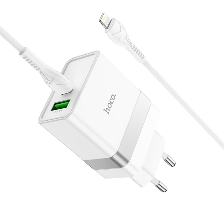 hoco N21 PD 30W Type-C / USB-C + QC 3.0 USB Mini Fast Charger with Type-C / USB-C to 8 Pin Data Cable , EU Plug(White) - Apple Accessories by hoco | Online Shopping UK | buy2fix