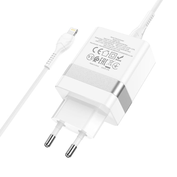 hoco N21 PD 30W Type-C / USB-C + QC 3.0 USB Mini Fast Charger with Type-C / USB-C to 8 Pin Data Cable , EU Plug(White) - Apple Accessories by hoco | Online Shopping UK | buy2fix