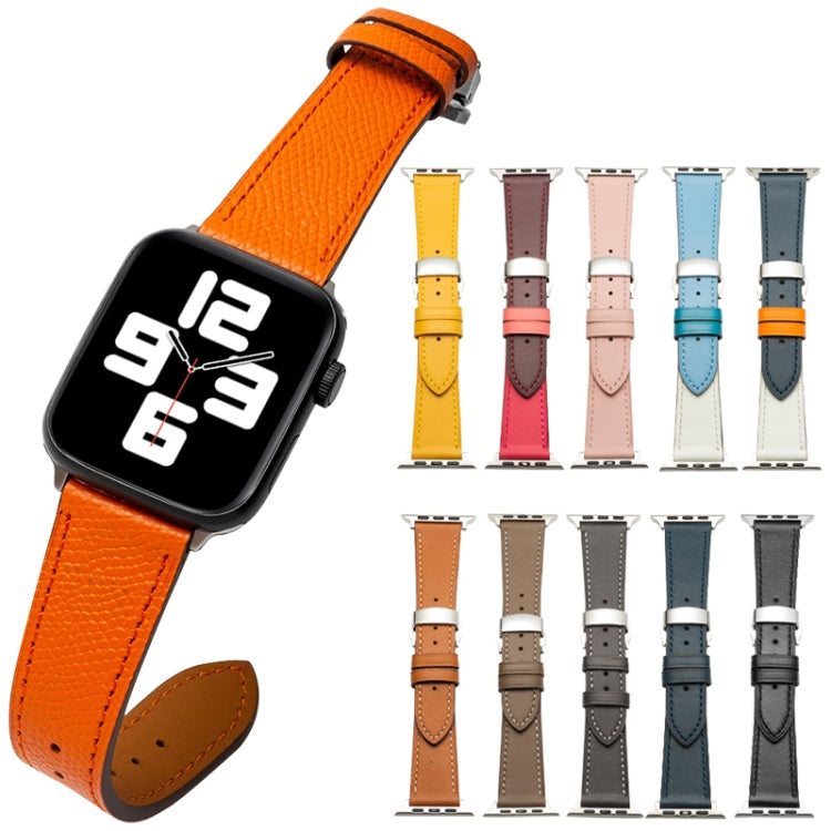 Butterfly Clasp  Top Layer Cowhide Leather Strap Watch Band For Apple Watch Series 8&7 41mm / SE 2&6&SE&5&4 40mm / 3&2&1 38mm(Blue) - Watch Bands by buy2fix | Online Shopping UK | buy2fix