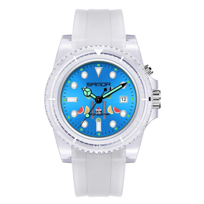 SANDA 6078 Fluorescent Calendar Dial Transparent Strap Quartz Watch for Women(Transparent White Belt Blue Surface) - Outdoor & Sports by SANDA | Online Shopping UK | buy2fix