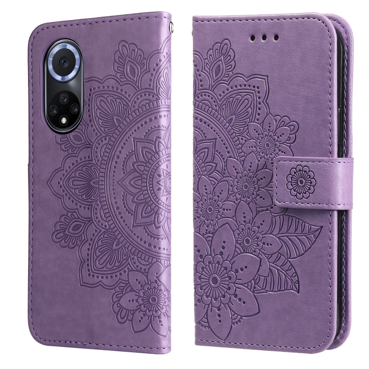 For Huawei nova 9 / Honor 50 7-petal Flowers Embossed Flip Leather Phone Case with Holder & Card Slots(Light Purple) - Mobile Accessories by buy2fix | Online Shopping UK | buy2fix