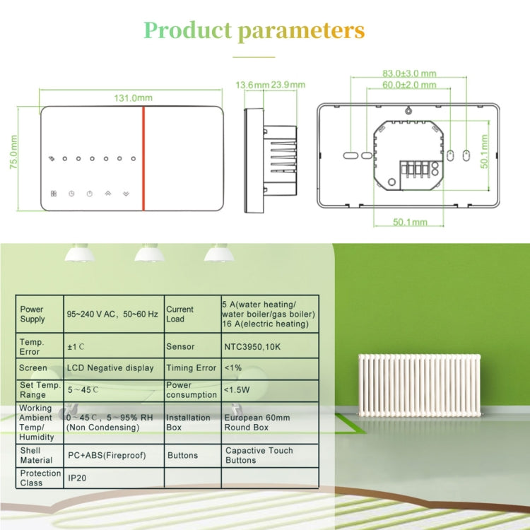 BHT-005-GALW 220V AC 3A Smart Home Heating Thermostat for EU Box, Control Water Heating with Only Internal Sensor & WIFI Connection - Consumer Electronics by buy2fix | Online Shopping UK | buy2fix