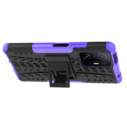 For Xiaomi Mi 11T Tire Texture TPU + PC Phone Case with Holder(Purple) - Xiaomi Accessories by buy2fix | Online Shopping UK | buy2fix