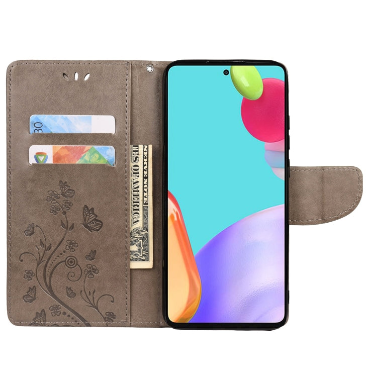 For Samsung Galaxy A33 5G Butterfly Flower Pattern Horizontal Flip Leather Phone Case with Card Slot & Holder(Grey) - Samsung Accessories by buy2fix | Online Shopping UK | buy2fix