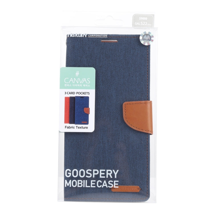 For Samsung Galaxy S22 Ultra 5G GOOSPERY CANVAS DIARY Canvas Texture Leather Phone Case(Dark Blue) - Galaxy S22 Ultra 5G Cases by GOOSPERY | Online Shopping UK | buy2fix