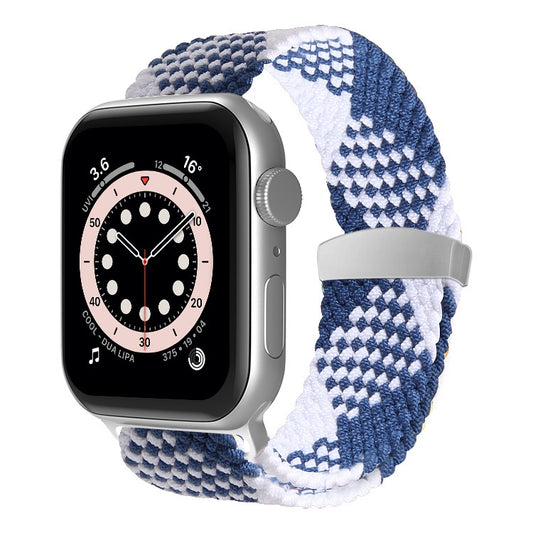 Nylon Braid Watch Band For Apple Watch Series 9&8&7 41mm / SE 3&SE 2&6&SE&5&4 40mm / 3&2&1 38mm(Blue + White) - Watch Bands by buy2fix | Online Shopping UK | buy2fix