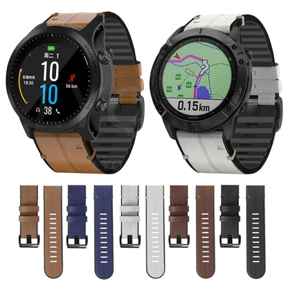 For Garmin Fenix 7X Silicone + Leather Quick Release Watch Band(Coffee) - Smart Wear by buy2fix | Online Shopping UK | buy2fix