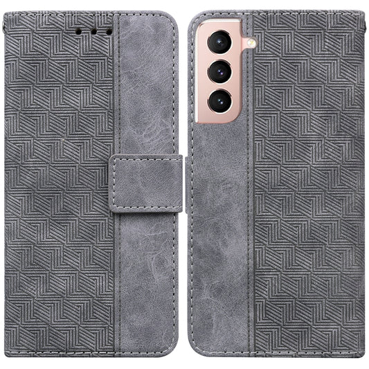 For Samsung Galaxy S22+ 5G Geometric Embossed Leather Phone Case(Grey) - Samsung Accessories by buy2fix | Online Shopping UK | buy2fix